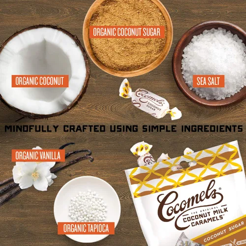 Vista 3 de Cocomels Caramelos de leche de coco con azúcar de coco, dulces orgánicos, sin lácteos, sin azúcar, veganos, sin gluten, sin OMG, sin azúcar de caña