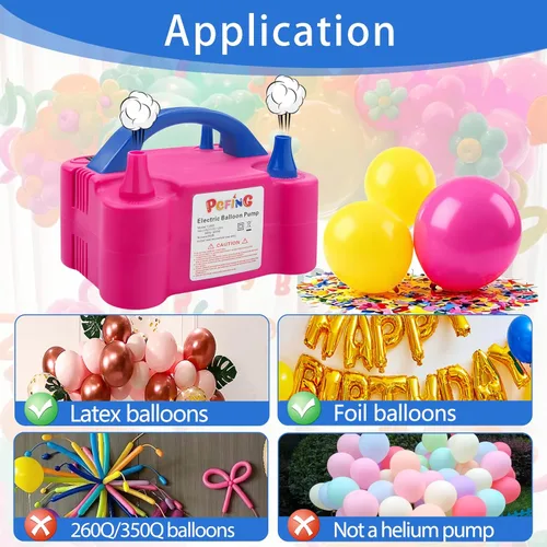 Vista 3 de PCFING Balloon Pump Electric, Portable Balloons Inflator Blower Machine with Balloon Tie Tool & Dual Nozzle