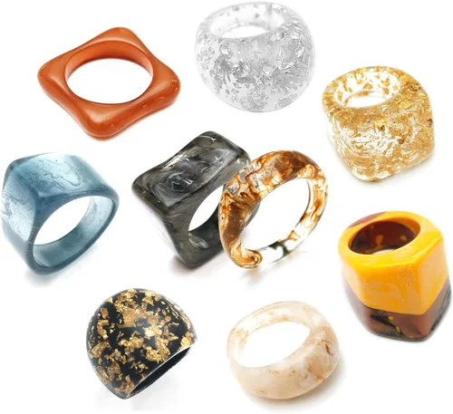 Anillos gruesos de resina, anillos de resina acrílica, anillos anchos y gruesos para nudillos, anillo de articulación apilable, retro, acrílico,