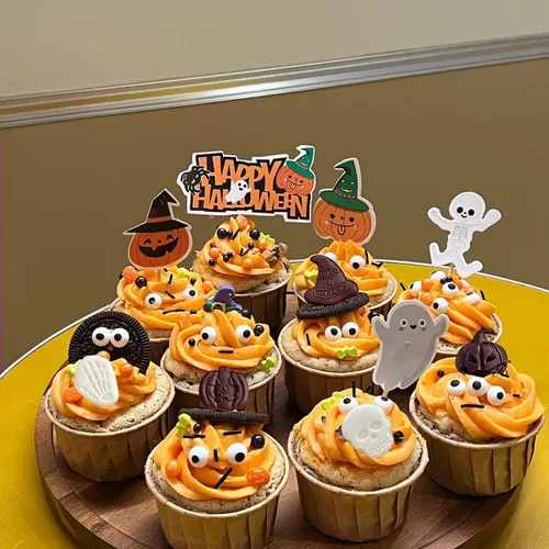 Vista 8 de Moldes de silicona para Halloween, paquete de 3 con diseños de calabaza, calavera, esqueleto, fantasma, murciélago para hornear, chocolate, dulces