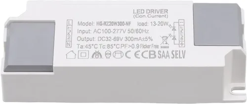 13-20W 300mA LED Fuente de alimentación Conductor AC 100-277V a DC 32-69V Transformador para tiras de luz interiores y exteriores