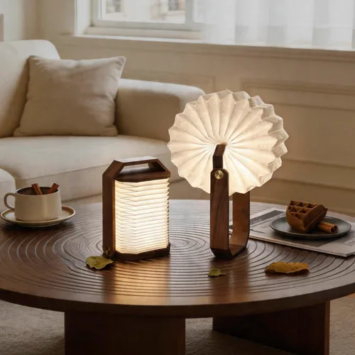 Vista 6 de Foldable Japanese Style Lantern, 1200mAh Rechargeable, 4-6H Runtime, 2-in-1 Handheld & Table Lamp, Soft Warm Light, Outdoor Camping Travel Gear