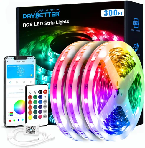 Vista 10 de DAYBETTER Tira de luces LED de 100 pies, iluminación inteligente con control remoto de aplicación, luces LED RGB para dormitorio, sincronización
