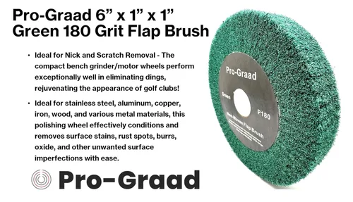 Vista 4 de Rueda de cepillo de aletas no tejida verde de 6" x 1" de grano 180 para amoladora de banco, pulido, bruñido, acabado satinado para aluminio, cobre