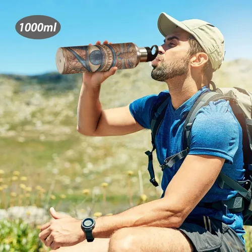 Vista 7 de Art - Botella de agua de ojo marrón con tapa con popote, acero inoxidable aislado al vacío a prueba de fugas, botella térmica de 20 onzas