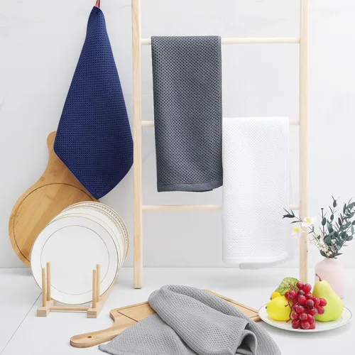 Vista 210 de Homaxy Paños de cocina de 100% algodón con tejido de gofre, ultra suaves, absorbentes, de secado rápido, 12 x 12 pulgadas, paquete de 6, amarillo