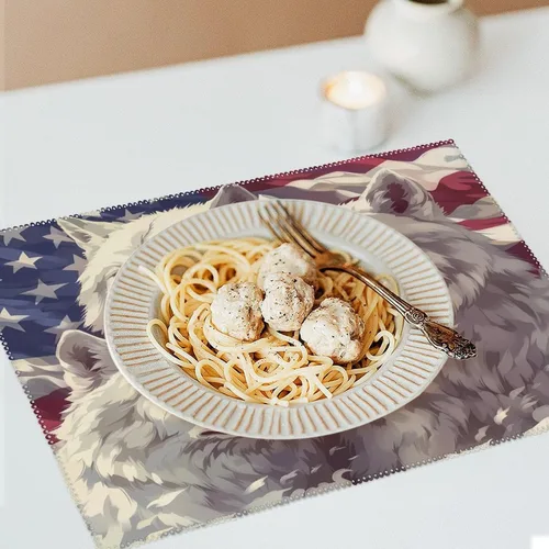 Vista 6 de White Wolf American Flag Placemats Set of 6 Resistant Table Mats Washable Place Mats for Dinner Party Table Decoration