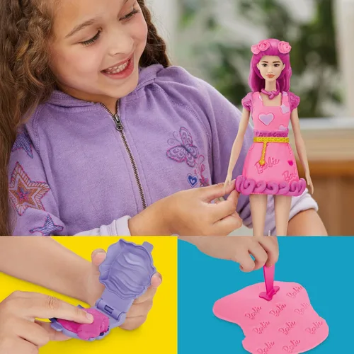 Vista 4 de Set de Corazones y Cabello de Barbie Play-Doh, Haz Ropa para Muñecas con Compuesto de Modelado y 10 Accesorios de Moda, Artes y Manualidades