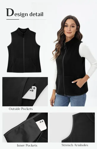 Vista 6 de Xeoxarel Chaleco de forro polar para mujer con 6 bolsillos XS-2XL