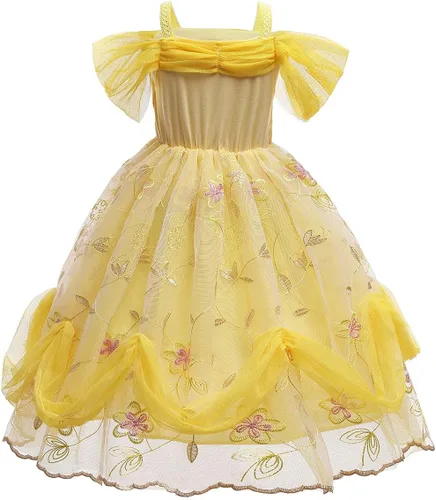 Vista 4 de Disfraz de princesa de Bella para niñas, disfraz de belleza y bestia, Halloween, Navidad, boda, cumpleaños (accesorios)
