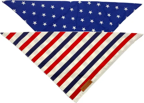 Vista 3 de Realeaf Bandanas para perros del 4 de julio, 2 unidades, bufanda reversible con bandera estadounidense para niños y niñas, tela duradera de primera
