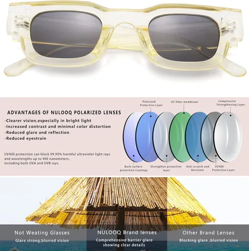 Vista 5 de NULOOQ Aesthetic Thick Frame Rectangle Polarized Sunglasses for Women Men Trendy Chunky Small Square Sunglasses