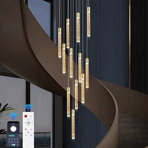 Vista 36 de Lámpara colgante de 3 luces LED para cocina, lámpara colgante de cilindro de burbujas de níquel cepillado con longitud ajustable para cocina, isla