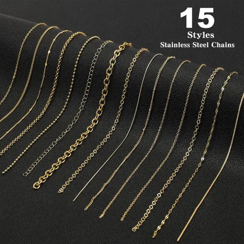 Vista 3 de ENERFUN Cadenas de collar de oro para hacer joyas, 112 pies, 15 rollos de cadenas a granel para hacer collares, pulseras, accesorios con anillos