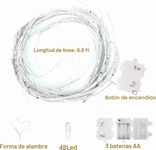 Vista 6 de Guirnalda de abedul iluminada de 6 pies, 48 luces LED, funciona con pilas con temporizador para decoración de mesa de chimenea de Navidad, uso