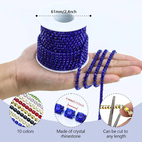 Vista 2 de Dowarm Cadena de diamantes de imitación de cristal de 10 yardas de 0.157 pulgadas para coser zapatos Crocs, cadena de diamantes de imitación SS16