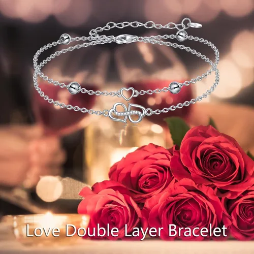 Vista 6 de VONALA Infinity HeartCeltic HeartEvil Eye Bracelet Adjustable 925 Sterling Silver Infinity Love Heart Symbol Charm Anklet Bracelet for Women