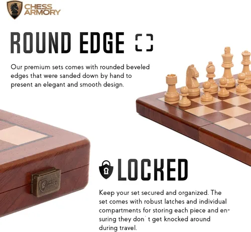 Vista 5 de Chess Set Magnetic - Premium Wooden Board Game with a Portable Wood Case and Secure Storage for Pieces, Set for Everyone (Sapele Wood) - Chess Armory