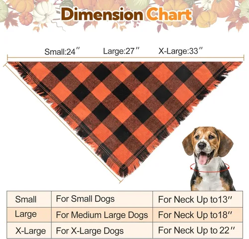 Vista 2 de Kytely Bandana de otoño para perro, paquete de 2 unidades de bandanas de Halloween para perro de Acción de Gracias, bufanda naranja a cuadros