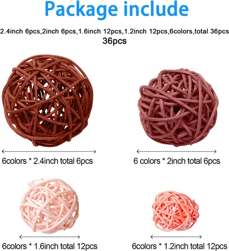 Vista 2 de Patelai 36 Piezas Bolas de Mimbre de Ratán Bolas Decorativas para Jarrón Centro de Mesa Cuencos Esferas de Relleno para Decoración del Hogar, 4 Boho