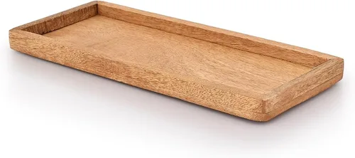 Vista 4 de Samhita Plato de madera de mango con borde elevado, juego de 3 para exhibir aperitivos de frutas, aperitivos, sushi, alimentos decorativos