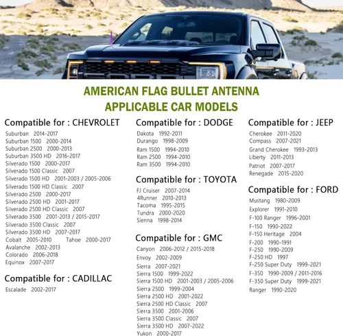 Vista 7 de Antena de Bala Mejorada con Bandera Estadounidense para Automóvil, Accesorios Exteriores de Camión, Cubiertas de Antena Compatibles con GMC, Chevy