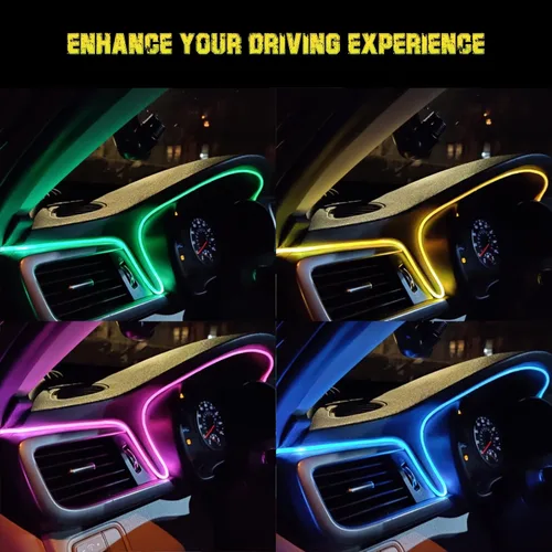 Vista 7 de Luces LED de tira para interior de coche, iluminación ambiental RGB USB con fibra óptica, accesorios de coche con cable de luz eléctrica (2 en 1)