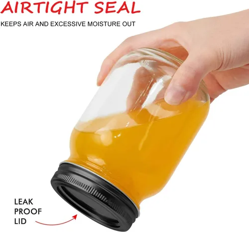 Vista 3 de QAPPDA Tarros de vidrio de 16 onzas con tapas herméticas y bandas, tarros de conservas de 16 onzas con tapas, tarros de boca ancha, tarros