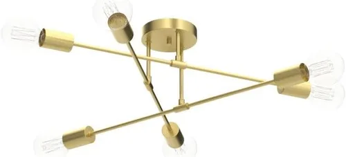 Vista 4 de Lámpara Moderna de Techo Sputnik de 6 Luces, Lámpara Industrial de Techo de 22" de Oro con Montaje Semiempotrado, Lámpara de Techo con Base E26