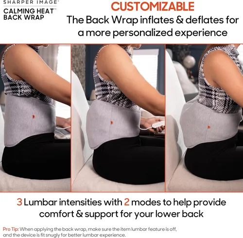 Vista 4 de Sharper Image: almohadilla térmica de calefacción eléctrica trasera con soporte lumbar inflable personalizable, calor calmante y vibraciones