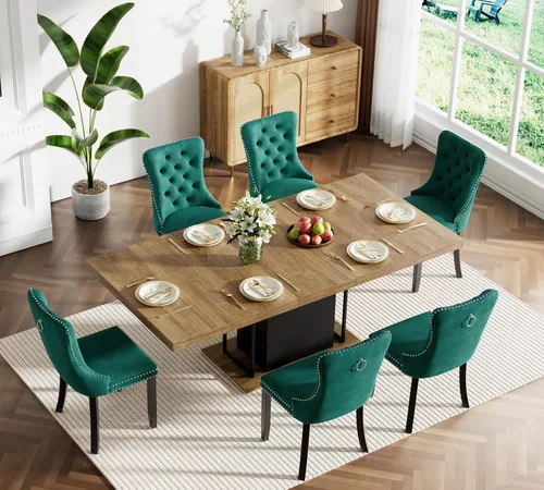 Vista 38 de Juego de mesa de comedor extensible negra de 43"-59" para 2, juego de mesa de comedor de 3 piezas con 2 sillas, mesa de cocina redonda de madera que