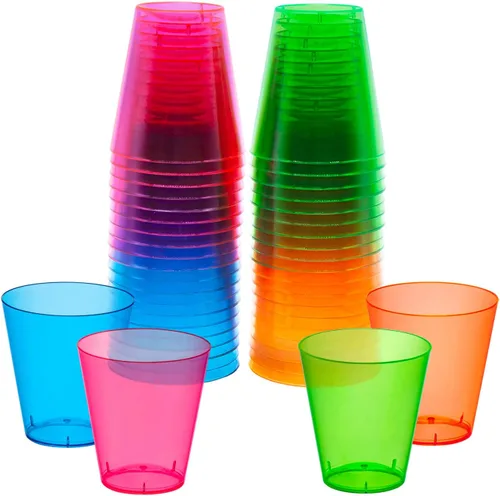 Party Essentials Hard Plastic 2-Ounce Shot/Shooter Glasses, 40-Count, Assorted Neon