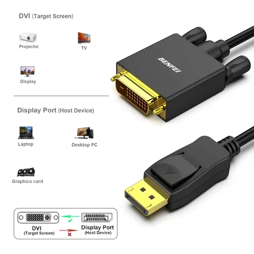 Vista 7 de BENFEI Cable DisplayPort a DVI de 3 pies, Adaptador Unidireccional DisplayPort de Computadora a Monitor DVI-D 1080P@60Hz Macho a Macho Cable