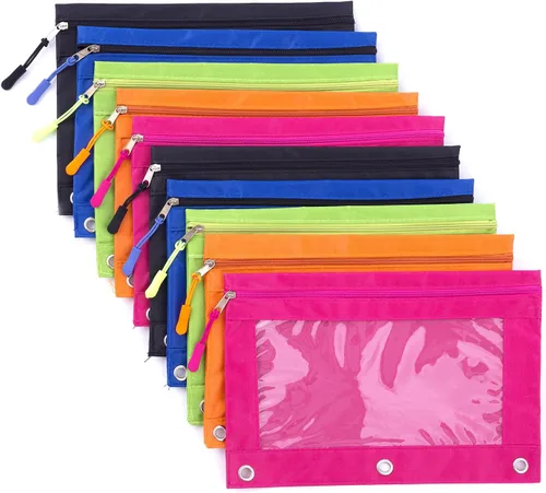 Vista 10 de DoDoMagxanadu Estuche para lápices para carpeta, estuche para lápices de 3 anillos con tiradores de cremallera, estuche transparente para ventana