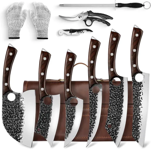Vista 10 de DRGSKL Cuchillo de carnicero forjado a mano con funda de cinturón y caja