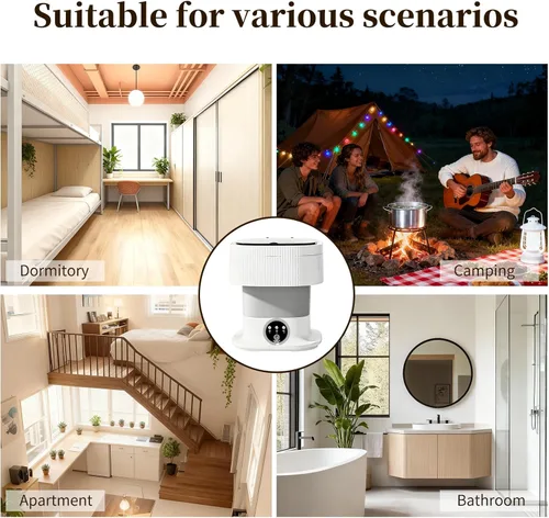 Vista 7 de Lavadora portátil de 15 litros, mini lavadora portátil con 3 modos de limpieza profunda de ropa interior, ropa de bebé plegable con cesta giratoria