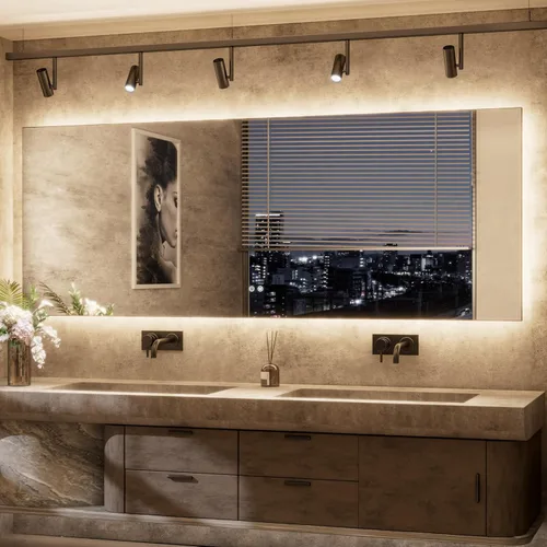 Vista 10 de TETOTE - Espejo retroiluminado de 84 x 32 pulgadas con luces LED para baño, antiempañante, espejo iluminado regulable (horizontal/vertical), espejo