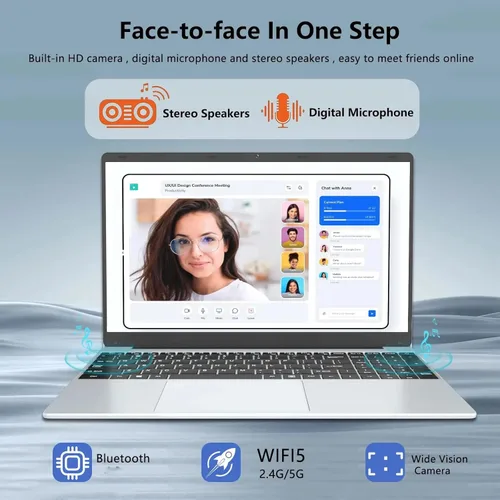 Vista 6 de thunderb Laptop E156S de 15.6 pulgadas, Intel Quad-Core, 8 GB de RAM, SSD de 128 GB, Windows 11 Pro, huella digital, teclado retroiluminado, HDMI