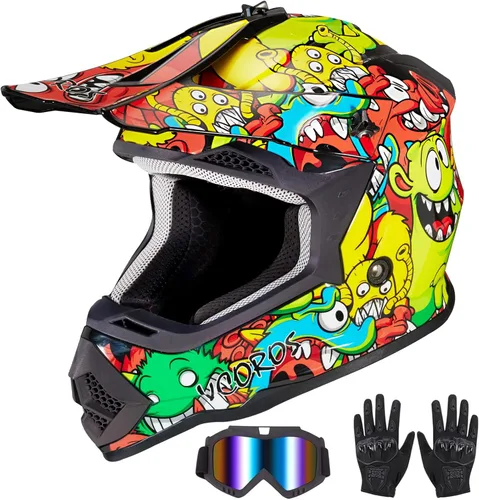 VCOROS - Casco para niños y jóvenes, bicicleta de tierra, motocross, calle, todoterreno, BMX, MX, cuatrimoto, bicicleta de tierra, motocicleta,