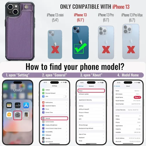 Vista 2 de Vinich Funda tipo cartera compatible con iPhone 13 y tarjetero con bloqueo RFID para mujeres y hombres, cierre magnético duradero, a prueba