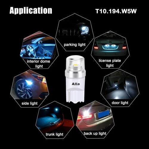 Vista 2 de Alla Lighting Mini bombillas LED T10 168/194 avanzadas de 12 V, licencia, interior, mapa, cúpula, carga de maletero, luces de paso W5W 2825 175 158