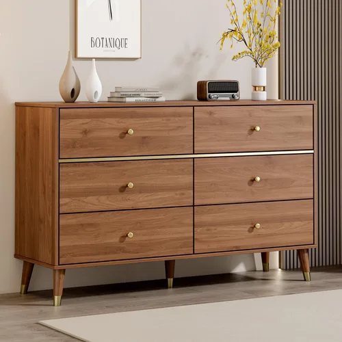 Vista 12 de Chrangmay Cómoda de 6 cajones, cómoda de mediados de siglo de 47 pulgadas de ancho, cómoda de madera con 6 cajones de almacenamiento