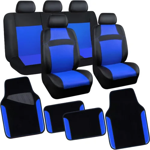 Vista 10 de CAR PASS Juego completo de fundas de asiento de automóvil de malla de aire 3D y 4 alfombrillas impermeables para piso de automóvil con esponja