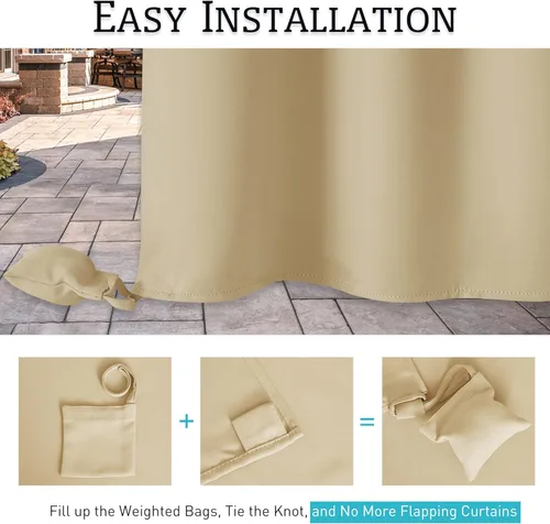 Vista 9 de RYB HOME Cortinas para exteriores resistentes al viento, cortina opaca impermeable con bolsa de peso, cortinas aisladas de privacidad para patio