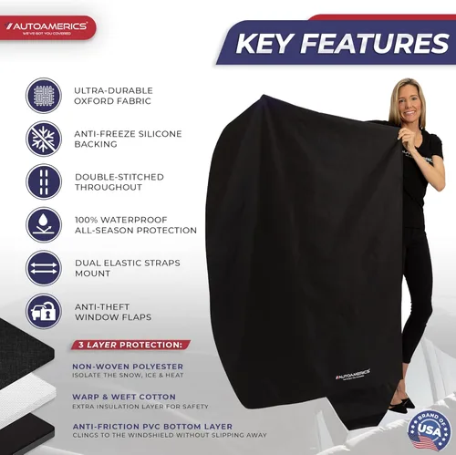 Vista 2 de AUTOAMERICS Cubierta de nieve para parabrisas, cubierta de parabrisas para hielo y nieve, protector de ventana impermeable para automóvil, camión
