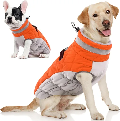 Vista 36 de AOFITEE Abrigo para perro, chaquetas cálidas para perros pequeños, abrigo de invierno para perros con arnés integrado, chaqueta de invierno
