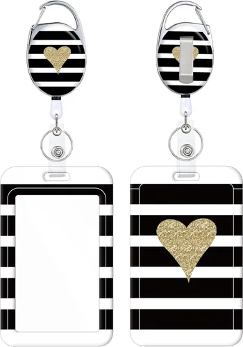 Soporte retráctil para insignia, carrete de insignia con clip para cinturón de lindo patrón estampado con llavero, protector de tarjeta de corazón