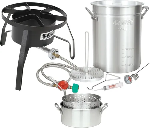 Vista 2 de Bayou Classic 3016 Freidora de pavo para exteriores de 30 cuartos con cesta y olla