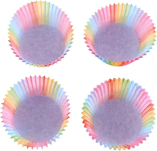 Vista 2 de Envoltorios para magdalenas, 100 unidades de arco iris brillante estándar para hornear cupcakes, papel para hornear magdalenas, cajas para pasteles