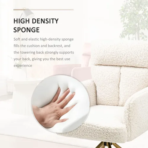 Vista 4 de Ugijei Teddy - Silla de escritorio de oficina sin ruedas, moderna silla de tocador con patas doradas, silla de acento Boucle, asiento ancho, sillón